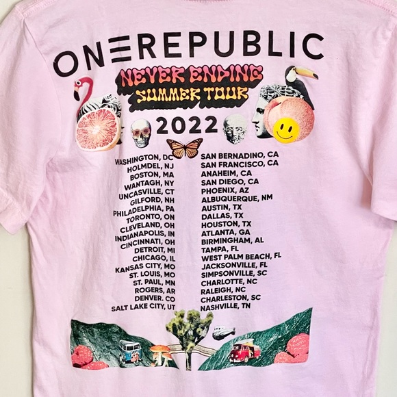 One Republic Never Ending Summer Tour 2022 Pink Concert T Shirt Adult size Small - Picture 6 of 7